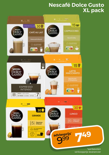 nescafe dolce gusto capsules 7 15 30 300 xl pack gusta cafe lait cappuccino espresso intenso latte macchiato grande lungo folder aanbieding bij Trekpleister Nescafe dolce gusto capsules folder aanbieding bij Trekpleister - details