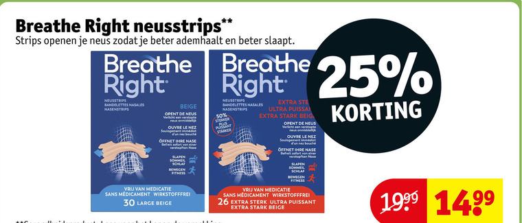 neusstrips 25 26 30 50 breathe right strips neus beter slaapt bandelettes nasales beige opent verlicht verstopte ouvre le nez soulagement bouchee sofort slapen bewegen fitness sterker ultra stark vrij medicatie sans large folder aanbieding bij Kruidvat