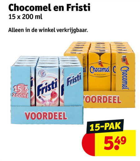 fristi chocomel drinkyoghurt chocolademelk 15 200 ml 200ml voordeel enige pak 5 folder aanbieding bij Kruidvat Chocomel chocolademelk, drinkyoghurt folder aanbieding bij Kruidvat - details