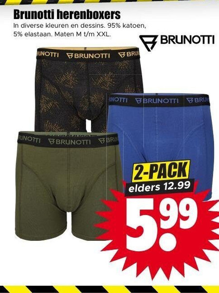 heren boxershorts 2 5 99 brunotti herenboxers kleuren dessins katoen elastaan maten xxl pack elders folder aanbieding bij Dirk