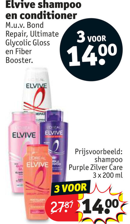 elvive conditioner shampoo 3 200 bond repair ultimate gloss booster loreal dream purple zilver care ml folder aanbieding bij Kruidvat Elvive shampoo, conditioner folder aanbieding bij Kruidvat - details