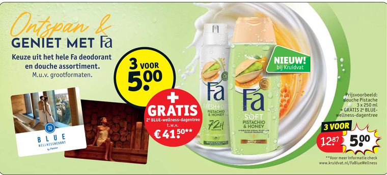 fa douchegel deodorant 3 250 500 ontspan douche assortiment grootformaten b blue by fletcher 2e wellness t.w.v. fresh dr pistachio honey 72h holy anthem soft to operate honest showers real kruidvat pistache ml bluetooth check www.kruidvat.nl folder aanbieding bij Kruidvat Fa deodorant, douchegel folder aanbieding bij Kruidvat - details