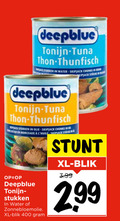 klik op dit plaatje voor een vergroting en voor vergelijkbare aanbiedingen gerelateerd aan ` tonijn in blik 400 deepblue tuna thon jack stukken water skipjack chunks brin morceaux pack olie zonnebloemolie xl 3.99 `  tonijn in blik 400 deepblue tuna thon jack stukken water skipjack chunks brin morceaux pack olie zonnebloemolie xl 3.99