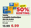 klik op dit plaatje voor een vergroting en voor vergelijkbare aanbiedingen gerelateerd aan ` batterijen 10 50 varta free longlife aa aaa pak stuks ` batterijen 10 50 varta free longlife aa aaa pak stuks