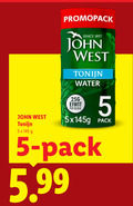 klik op dit plaatje voor een vergroting en voor vergelijkbare aanbiedingen gerelateerd aan ` tonijn in blik 5 promopack john west since water eiwit blikje pack 5.99 ` tonijn in blik 5 promopack john west since water eiwit blikje pack 5.99