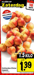 klik op dit plaatje voor een vergroting en voor vergelijkbare aanbiedingen gerelateerd aan ` elstar appelen 6 18 zaterdag hollandse boeren appels zak 1 5 kilo zakken ` elstar appelen 6 18 zaterdag hollandse boeren appels zak 1 5 kilo zakken