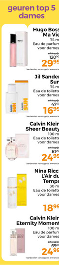 klik op dit plaatje voor een vergroting en voor vergelijkbare aanbiedingen gerelateerd aan ` 5 30 100 geuren top dames hugo boss vie ml eau parfum 120 sander sun toilette calvin klein beauty nina ricci du temps eternity moment 69 ` 5 30 100 geuren top dames hugo boss vie ml eau parfum 120 sander sun toilette calvin klein beauty nina ricci du temps eternity moment 69