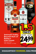 klik op dit plaatje voor een vergroting en voor vergelijkbare aanbiedingen gerelateerd aan ` smirnoff baileys original vodka bacardi rum irish cream soorten xxl flessen 1 5 liter carta blanca voordeel giga ` smirnoff baileys original vodka bacardi rum irish cream soorten xxl flessen 1 5 liter carta blanca voordeel giga
