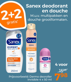  sanex douchegel deodorant 2 4 50 expert skin health cream prebiotic complex vitamine droge huid 250ml douche dermo multipakken grootformaten sensitive anti irritation transpirant caring formaat kaaps deoroller invisible ml stain 15 6 7 8 