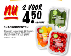  2 10 45 300 400 450 500 snackgroenten bakken tomaatjes paprikaatjes verbruiken jumbo nature rijk aa vitamine klasse buiten koelkast mp4 nieuwe minder plastic vezels nutri score 