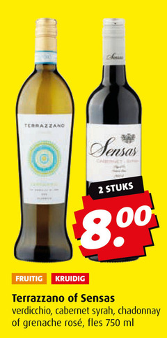  rode wijn witte 2 750 fruitig kruidig sensas stuks 00 terrazzano verdicchio cabernet syrah chardonnay grenache rosee fles ml 