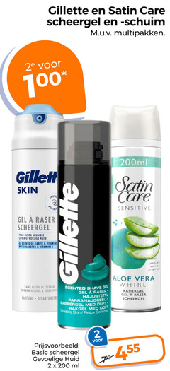  2 100 200 gillette satin care scheergel multipakken 2e skin protec gel raser peau ultra sensible gevoelige huid beurre vitamine 200ml sensitive sans alcohol colorant geparfumeerd scented shave med duft peaux sensibles aloe vera whirl rasiergel basic ml 