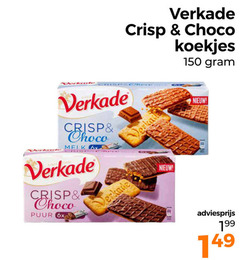  150 verkade crisp choco koekjes melk 6x puur 