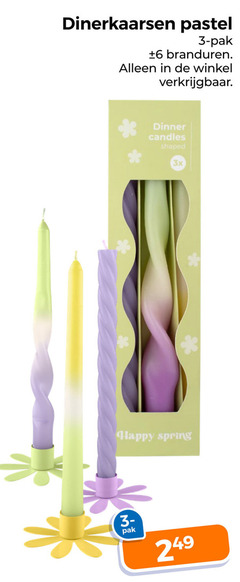  3 6 dinerkaarsen pastel pak branduren dinner candles shaped 3x happy spring 
