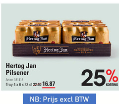  hertog jan blikjes bier 4 6 25 33 pilsener tray 22.50 traditioneel natuurzuiver 