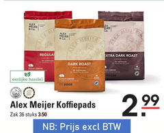  alex meijer koffiepads 36 co. lex regular posities medium eerlijke dark roast cole donker gebrand zak stuks 