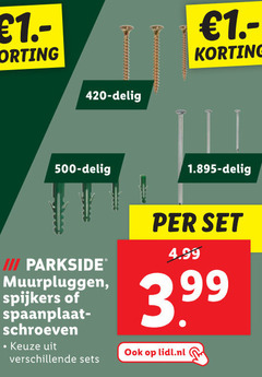  500 delig iii parkside muurpluggen spijkers spaanplaatschroeven schroeven 3.99 lidl.nl 