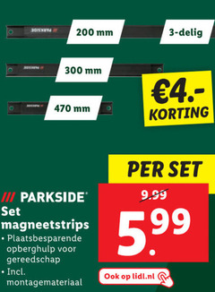  3 200 300 b mm delig iii parkside magneetstrips plaatsbesparende opberghulp gereedschap montagemateriaal 5.99 lidl.nl 