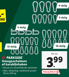  4 5 10 12 50 250 delig iii parkside karabijnhaken belasting 3.99 lidl.nl 