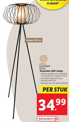  23 hoogte cm livarno home staande led lamp modern design lampenkap bamboe metalen frame energiezuinige warmwit licht voetschakelaar stuk lidl.nl 