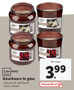  livarno candle scented home geurkaars glas vanilla berry dream stuk 3.99 lidl.nl 