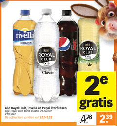  2 rivella original licht sprankelend royal club suiker tonic classic pepsi ginger literflessen flessen varieeren 