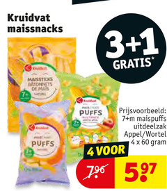  1 3 4 7 60 kruidvat maissnacks mais puffs uitdeelzak appel wortel 