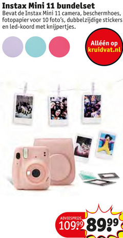  10 11 instax mini bundelset camera beschermhoes fotopapier dubbelzijdige stickers led koord knijpertjes kruidvat.nl 