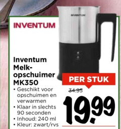  inventum melkopschuimer 90 240 melk mk350 opschuimen klaar seconden inhoud ml kleur zwart rvs stuk 