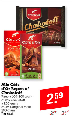  100 250 chokotoff puur since lait melk cote bon bloc praline hazelnoot repen reep zak stuk 