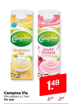  1 planet proof campina slagroom vla vanille zacht luchtig framboos pakken liter pak 