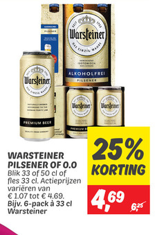  warsteiner blikjes bier 6 25 33 50 100 seit pilsener das einzig wahre naturally brewed to german purity isotonisch genuss alkoholfrei premium beer quality from germany be 0.0 blik fles varieeren pack 4 69 