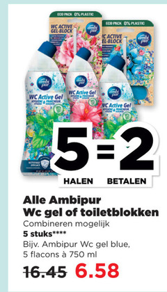  2 5 750 eco pack plastic wc active gel ambi pur hygiene fraicheur efficace ambipur toiletblokken combineren stuks blue ml 