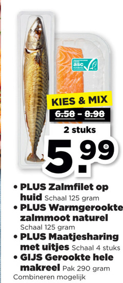  2 4 conference mix stuks 5.99 zalmfilet huid schaal warmgerookte zalmmoot naturel maatjesharing uitjes gijs gerookte makreel pak combineren 