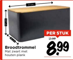  14 17 31 cm broodtrommel mat zwart houten plank stuk 