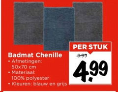  100 badmat chenille cm materiaal polyester kleuren blauw grijs stuk 