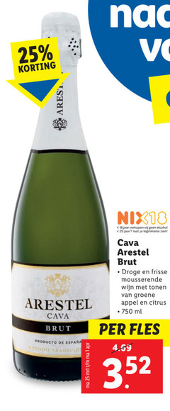  champagne sparkling wijn 1 18 25 750 arestel cava brut metodo nix18 jaar alcohol legitimatie droge frisse mousserende tonen groene appel citrus ml fles 