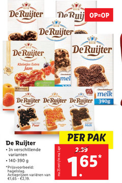  1 8 25 200 ruijter kleintjes jam chocolade chocoladehagel melk 390g puur hagelslag varieeren 65 2 19 pak 