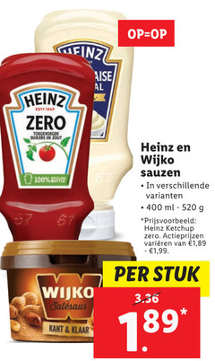  100 400 heinz zero toegevoegde suikers zout wijko kant klaar sauzen ml ketchup varieeren 1 99 stuk 