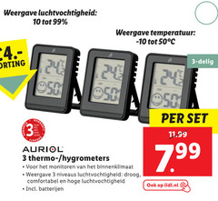  3 10 24 50 99 weergave luchtvochtigheid temperatuur delig auriol thermo monitoren binnenklimaat niveaus droog comfortabel batterijen lidl.nl 