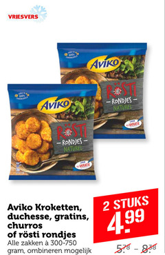  2 100 vriesvers aviko naturel variatie kroketten duchesse gratins churros rondjes zakken 300-750 stuks 