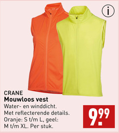  crane mouwloos vest water winddicht details oranje l geel xl stuk 