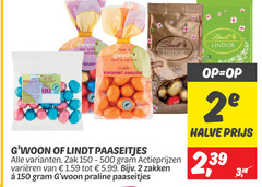  lindt gwoon paaseitjes 2 150 500 eitje verven melk karamel zeezout lindor zak varieeren 5.99 zakken praline 2e halve 3 18 