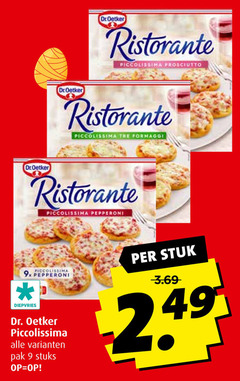  9 dr oetker ristorante piccolissima prosciutto formaggi dr.oetker pepperoni diepvries dr. pak stuks stuk 