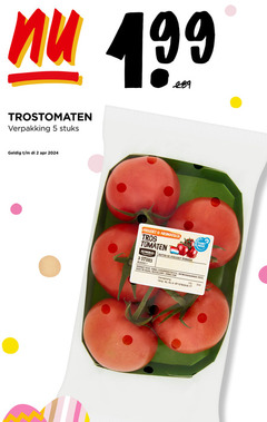  2 5 trostomaten stuks friszoet aromatisch tros tomaten jumbo buiten koelkast klasse verpakt supermarkten b.v. antwoordnummer nederland oorsprong nl 