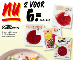  2 ge vlees jumbo carpaccio truffel parmezaanse kaas truffelsaus parmigiano reggiano cheese big vleeswaren italiaanse dressing pijnboompitten black angus saus truffelsmaak porties voorgerecht broodbeleg nutri score abc 