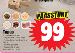  50 99 200 tapas jonge kaasblokjes olijven zachte kaas hollandse gehaktballetjes aioli hummus pikant crudo kuip paasstunt 