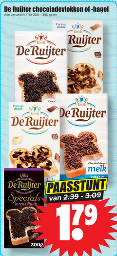  de ruijter hagelslag boterhamvlokken 200 1860 chocoladevlokken hagel pak certified cacao choco chocoladehagel melk paasstunt puur 