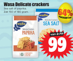  64 99 150 180 wasa delicate crackers sea salt paprika zak paaskorting without palm oil oven baked thin 