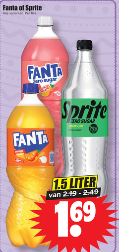  fanta sprite frisdrank fles zero sugar orange less lemon lime natural flavours new irresistible taste vruchten sap liter 